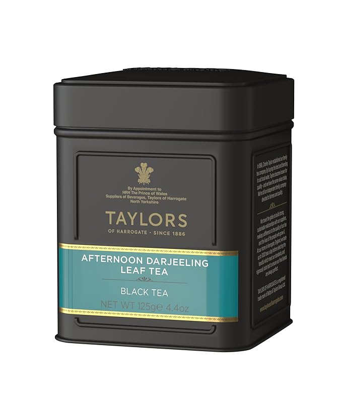 Taylors of Harrogate Afternoon Darjeeling, Black Tea, Loose Leaf, 4.41 Ounce Tin Caddy (Pack of 1), Delicate, Sweet & Floral, Caffeinated, Premium Whole Leaf Tea