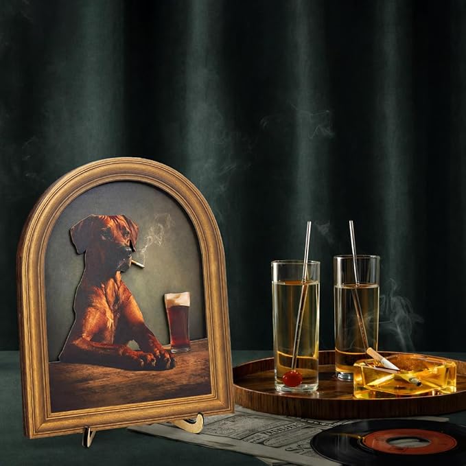 3D Funny Dog Drinking Beer Wall Art Sign for Pub Bar Decor, Vintage Tipsy Dog Portrait, 8x10 Inch