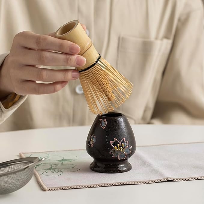 Japanese Matcha Tea Set with Hand-Painted Cherry Blossoms, Ceramic Matcha Bowl, Bamboo Whisk & Scoop – Traditional Tea Ceremony Kit, Gift Box Included