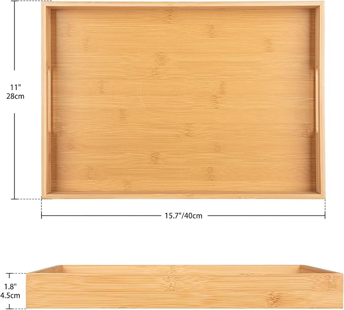 Briful Bamboo Decorative Tray with Handles - 16 x 12 Inch Rectangle Serving Tray for Coffee Table Decor Farmhouse Kitchen Counter Organizer & Bathroom Vanity Tray
