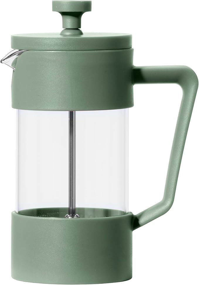 Oggi French Press Coffee Maker (12oz)- Borosilicate Glass, Coffee Press, Single Cup French Press, 3 cup Capacity, Olive
