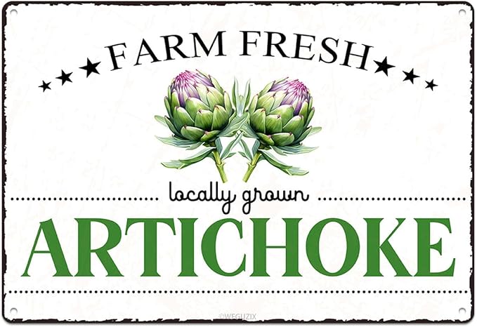 Vintage Artichoke Metal Signs Wall Decor Funny Vegetables Art Poster Decorative for Home Farmhouse Kitchen Garden Cafe Bar Farm Porch Fence Yard 12X8 Inch Aluminium Hanging Plaque by WEGUZIX