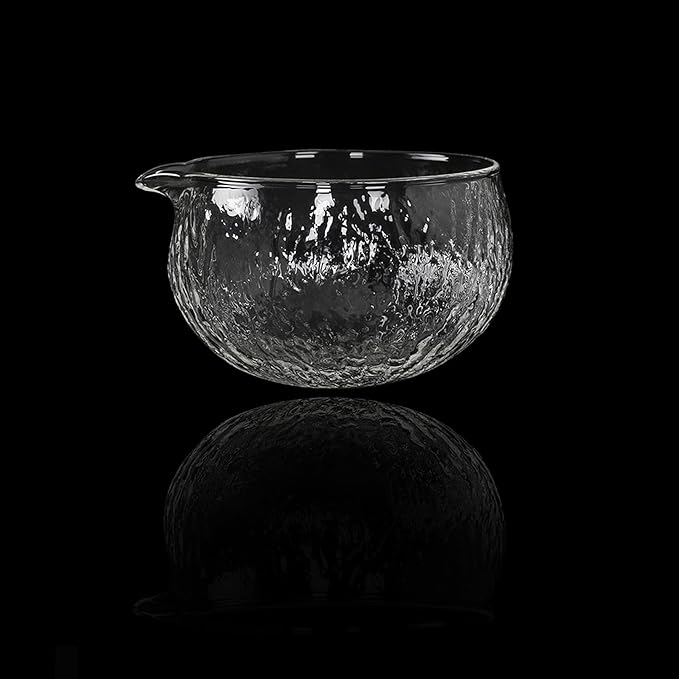 Japanese Style Matcha Tea Ceremony Bowl, Glass with Pouring Spout, 400ml 13.5 oz, Textured Design, Matcha Bowls,Salad Porridge Juice Bowl Cup(Textured Glass)
