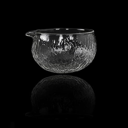 Japanese Style Matcha Tea Ceremony Bowl, Glass with Pouring Spout, 400ml 13.5 oz, Textured Design, Matcha Bowls,Salad Porridge Juice Bowl Cup(Textured Glass)
