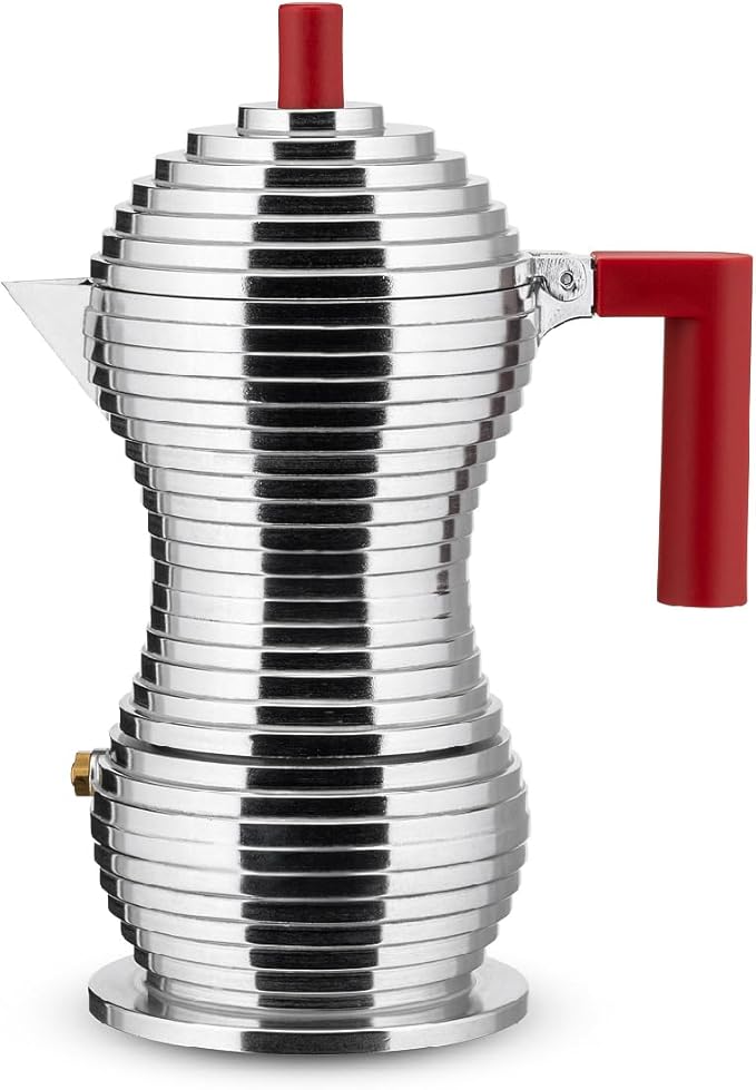 Alessi MDL02/3 R "Pulcina" Stove Top Espresso 3 Cup Coffee Maker in Aluminum Casting Handle And Knob in Pa, Red