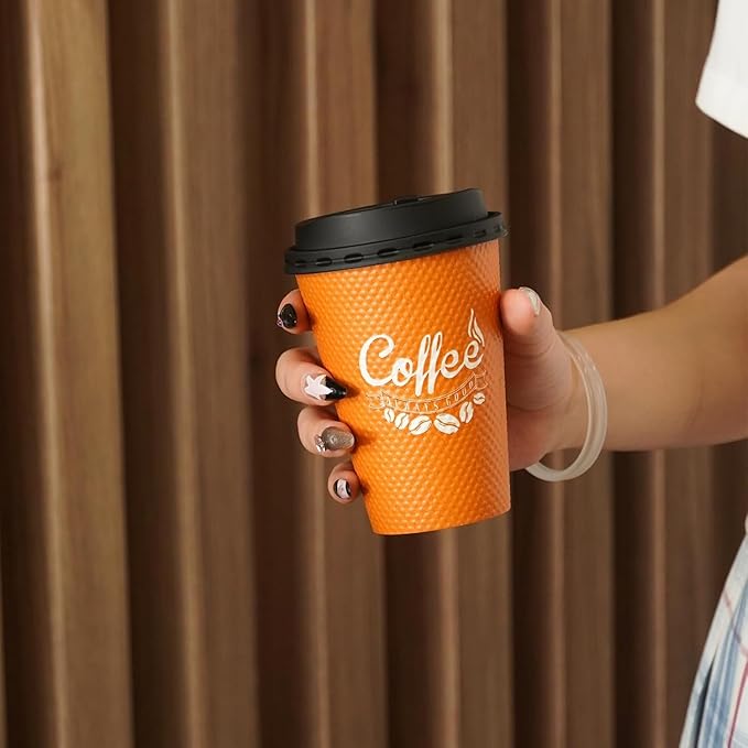 Tamone 100 Pack 12 oz Disposable Coffee Cups with lids, Insulated Ripple Double-Walled Paper Coffee Cups for Party Wedding, Drinking To Go Coffee Cups with Lids for Coffee, Tea, Chocolate