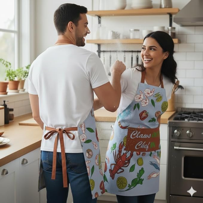100% Cotton Printed Kitchen Apron with 2 Pockets for Men and Women – Adjustable Chef Apron - Machine Washable