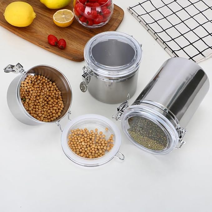 STOBAZA Stainless Steel Airtight Food Storage Canister 62 Oz Metal Container with Clear Pop Lid for Coffee Beans Tea Sugar Kitchen Organization