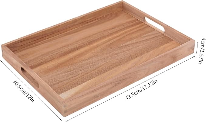 Wooden Serving Tray with Handles (17 Inches) – Decorative Serving Trays Platter for Breakfast in Bed, Lunch, Dinner,Ottoman, Appetizers, Patio, BBQ,Coffee Table, Party (Acacia)