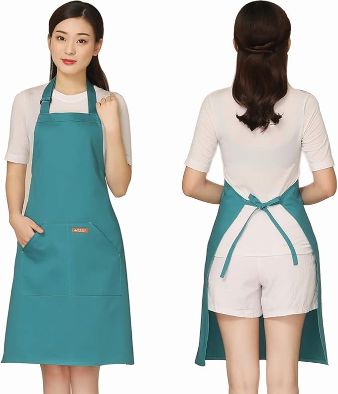 NEWGEM Adjustable Canvas Aprons for Women Men with 2 Pockets - Kitchen Cooking Chef Apron with Neck Strap, Stain Resistant Pinafore for Waitress Barista Restaurant Baking BBQ (Light Green) by NEWGEM