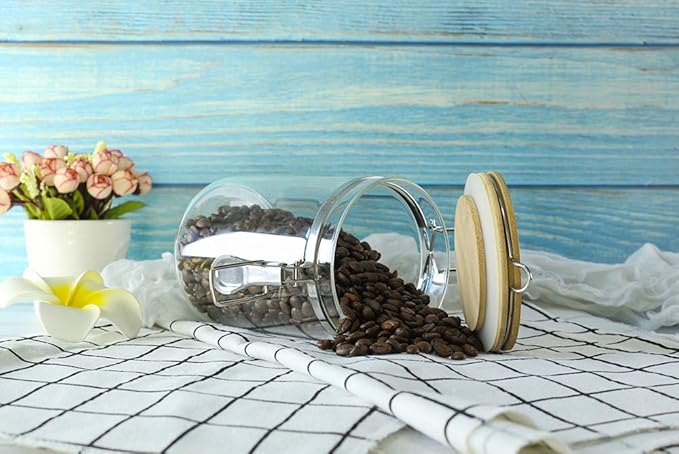 Glass Storage Jar with wooden Locking Clamp, Coffee Bean & Kitchen Food Container, Glass Sourdough Starter Jar (2PACK 35 OZ)