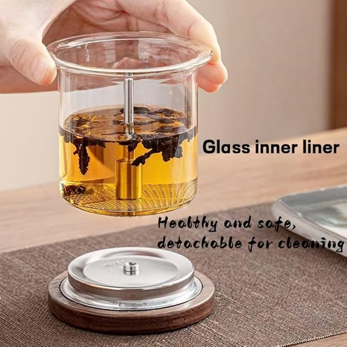 Heat - Resistant Glass Teapot Set with 6 Cups, Press - Type Removable Tea Infuser for Easy Brew & Separation, 800ML/27oz
