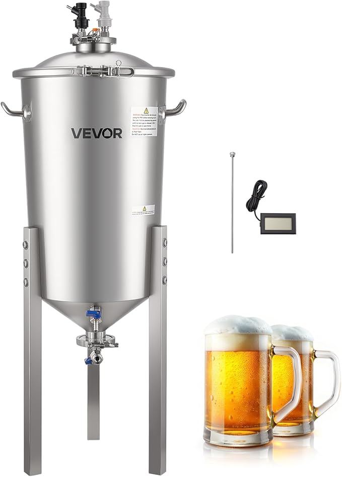 VEVOR Pressure Fermenter 15 PSI, 8 Gal/30L All-in-One Stainless Steel Conical Secondary Fermentation Bucket, for Wine, Beer Brewing Equipment