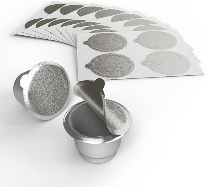 Tiplot Aluminum Lids for Reusable Nespresso OriginalLines Capsules 200pcs,Self Adhesive Foil Sticker Seals 200pcs for Refillable Coffee Pods Stainless Compatible Nespresso Original Line Machines.