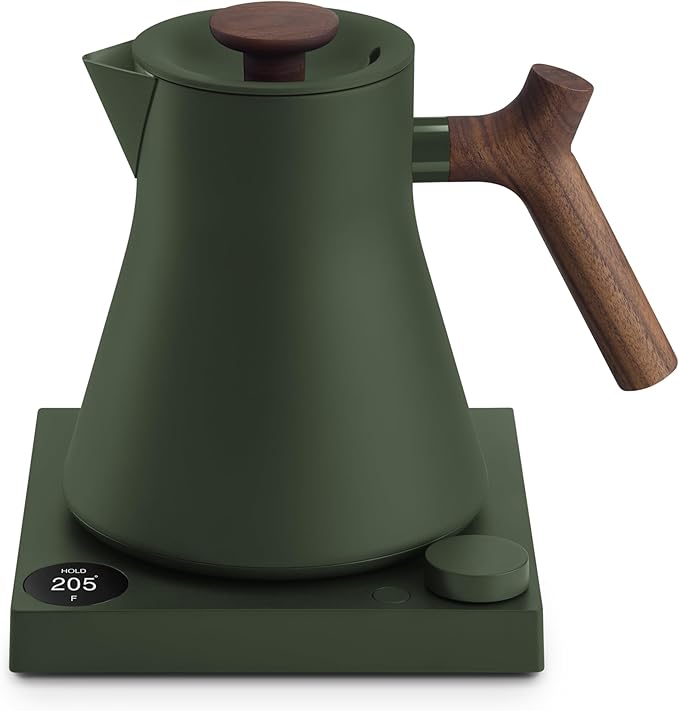 Fellow Corvo EKG Pro Electric Tea Kettle - Electric Tea Pot - Quick Heating Electric Kettles for Boiling Water - Temperature Control & Built-In Brew Timer - Woodland with Walnut Accents - 0.9 Liter