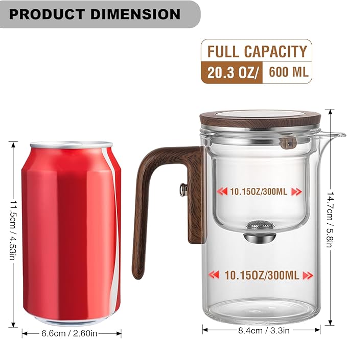 Enchanti Tea Pot, Glass Teapot with Removable Infuser, Magnetic Loose Leaf Tea Steeper, Magic Witchcraft Tea Pot with Strainer for Water Separation, Gift Package, 20.3oz/600ml