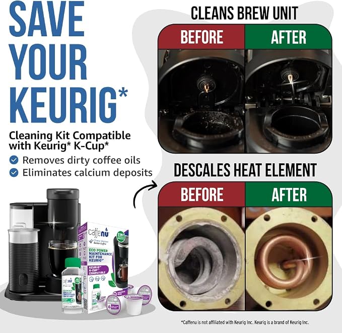 Keurig Compatible Descaling Solution and Keurig Cleaner Pods. Removes Limescale & Cleans Pod Area. Better Tasting & Hotter Coffee. 4 Uses of Descaler & Cleaner. - Image 2