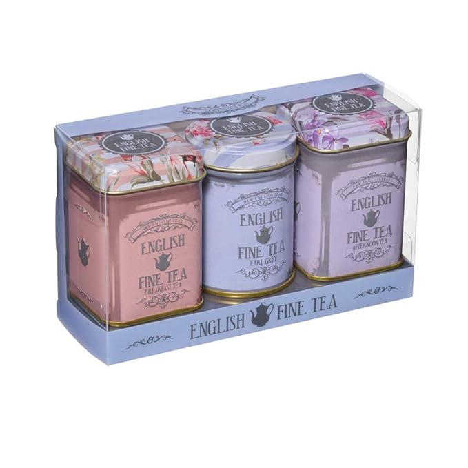 Vintage Floral 3x Mini Tea Tin Gift Pack with Assorted Loose Leaf English Tea
