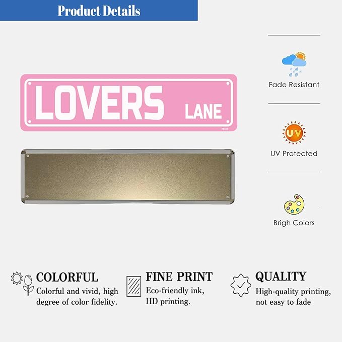 Lovers Lane Sign Man Cave Metal Tin Signs Street Road Sign for Cafes Bar Pub Beer Club Wall Home Decor 16X4 Inches - Image 3