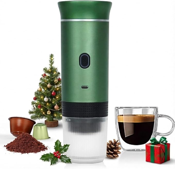 LumoShine Portable Espresso Machine, Mini Espresso Maker, Self Heating Coffee Maker Compatible with Ground Coffee, Capsule for Camping RV Hiking Outdoor Travel Green