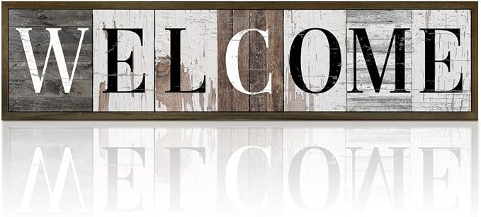 Welcome Wood Signs, Rustic Wall Plaque, Farmhouse Front Door Sign for Indoor Outdoor, Desk Decor Art, Home Decor for Housewarming, Porch Entryway Decoration, Framed Wooden Box Sign 17.8x4x1.2 inches by WKYAER