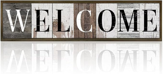Welcome Wood Signs, Rustic Wall Plaque, Farmhouse Front Door Sign for Indoor Outdoor, Desk Decor Art, Home Decor for Housewarming, Porch Entryway Decoration, Framed Wooden Box Sign 17.8x4x1.2 inches by WKYAER