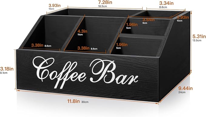Coffee Station Organizer Pods Holder for Counter, Farmhouse Wood Coffee Bar Accessories and Tea Condiment Basket Storage Organizer Decor - Image 5