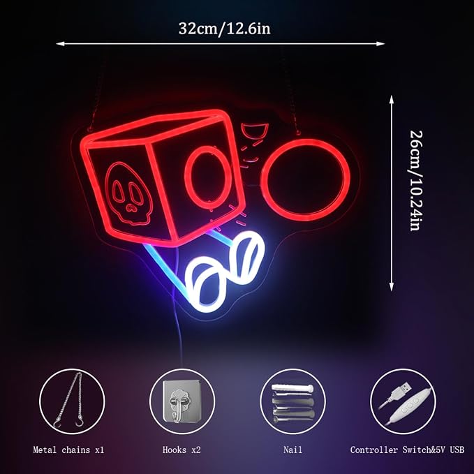 Funny Box Gaming Neon Sign for Kids Bedroom Game Room, LED Anime Wall Art for Gaming Setup, Man Cave, Dorm Decor, Dimmable USB, Awesome Gift for Gamers Teens, Boys, Kids - Image 5