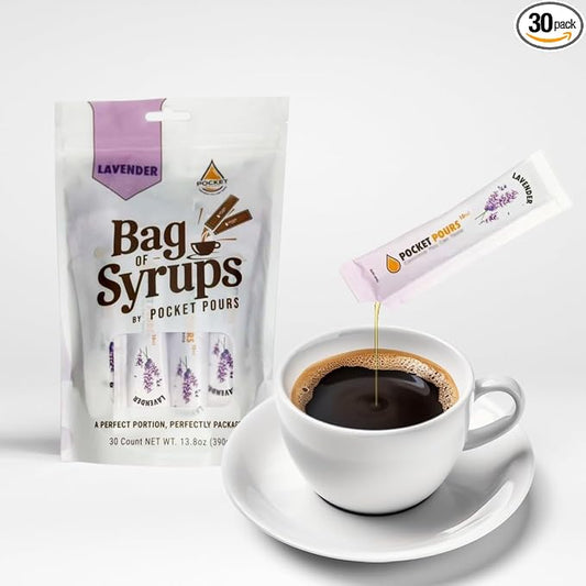 Pocket Pours Lavender Coffee Syrup - 30 Single-Serve Packets, Dairy-Free Liquid Flavoring for Coffee, Lattes & Cold Brew, Made in USA by Unknown