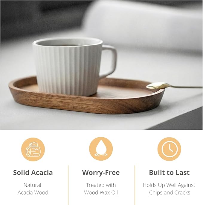 Wooden Mini Serving Tray for Parties, Tea&Coffee Table Tray, Small Oval Wood Plate for Fruit&Snacks, Decorative Tray for Jewellery Key Coin, Tray for Bathroom (Acacia Wood, 7.8”×4.66”)