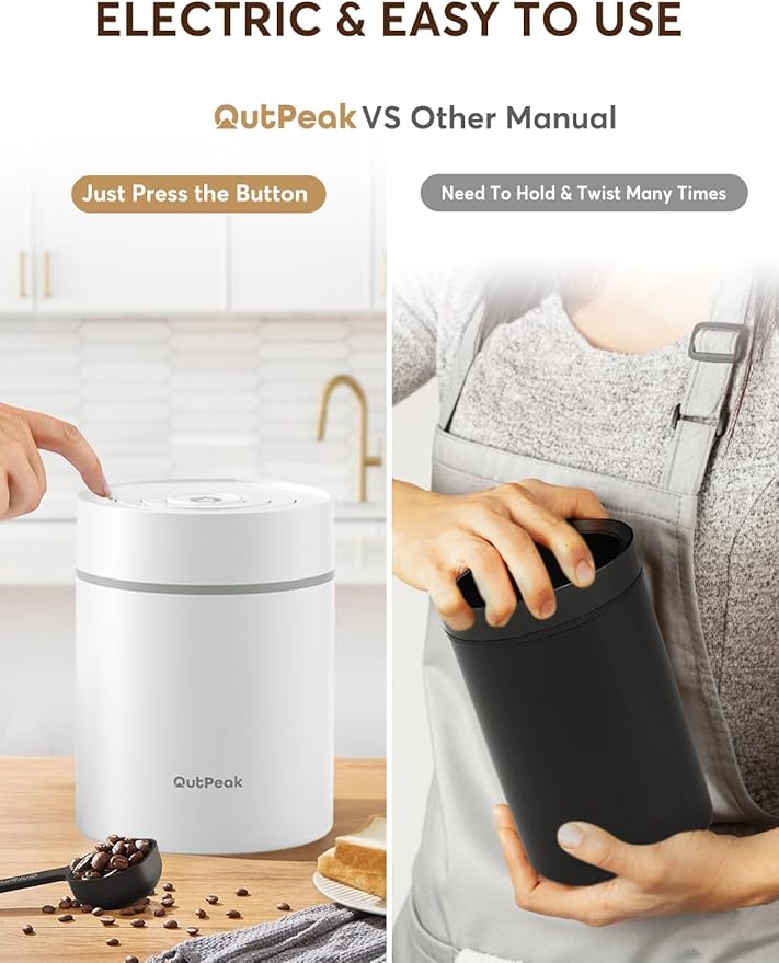 OUTPEAK Neo 2026 Auto Vacuum Coffee Canister, 0.75L Capacity for 10.58oz of Coffee Beans, One-Button Operation, Stainless Steel Coffee Storage Container with Scoop White (Champion's Choice)