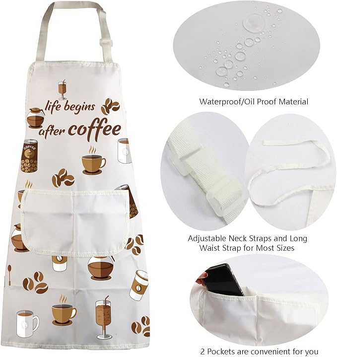 MBMSO Life Begins After Coffee Apron - Barista Gift, Coffee Themed Kitchen Apron