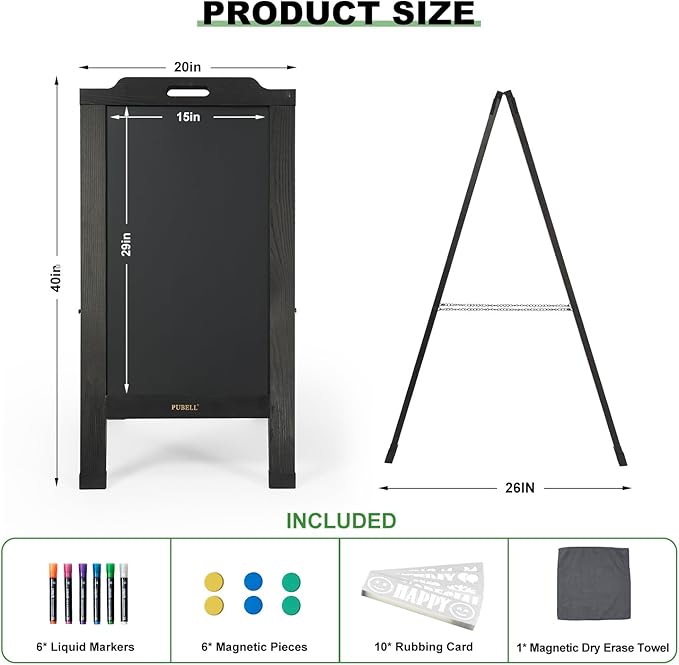 Magnetic Sandwich A-Frame Chalkboard Sign - 40 x 20 Inches, Black Large Wooden Chalk Board for Sidewalk, Stand up Double-Sided Outdoor Easel Display for Restaurant Cafe Shop Wedding Party or Business