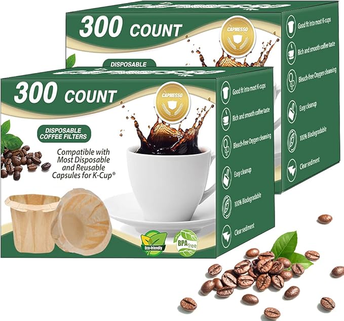 CAPMESSO Disposable Coffee Paper Filters Replacement Kerig Filter Compatible with Reusable Single Serve Pods Keurg Coffee Maker- 600 Count (Natural)