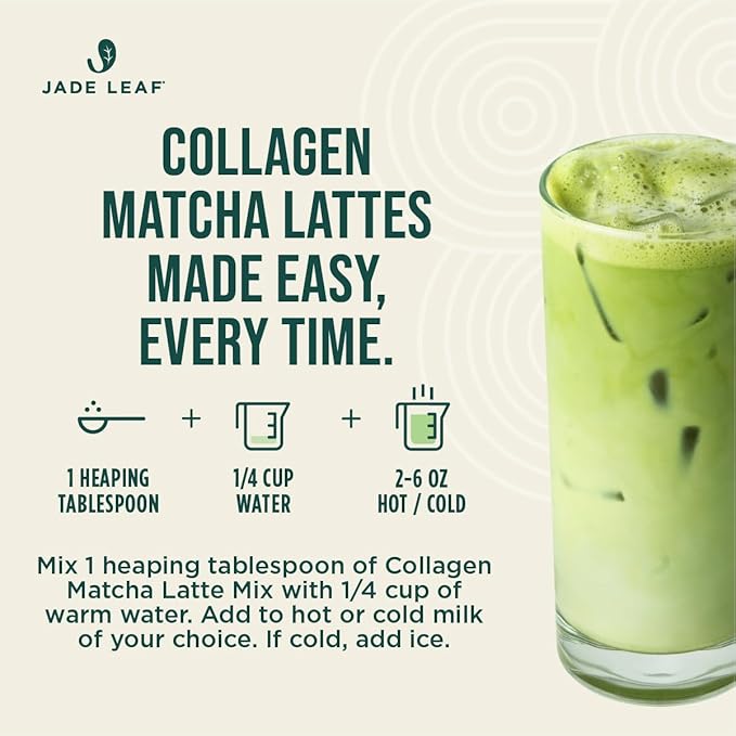 Jade Leaf Matcha Latte Powder with Grass Fed Bovine Collagen - Sugar Free, Sweetened with Monkfruit for Lattes Mixes - Made with Organic Japanese Matcha Powder 5.3 Ounce / 150g (Pack of 1)