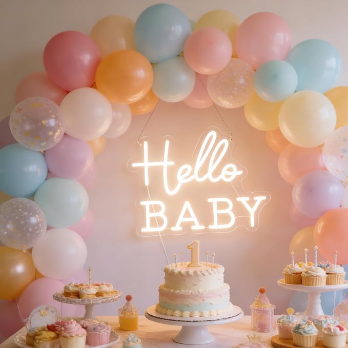 Hello Baby Neon Signs Led Gender Reveal Party Welcome Decorations Neon Letters Signs Pregnancy Announcement Party Supplies Baby Shower Yard Signs(warm white) - Image 2