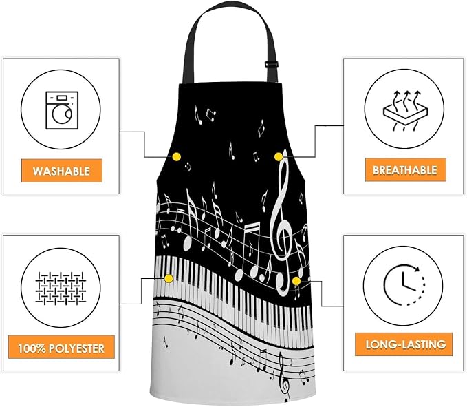 Music Note Apron Adjustable Neck Bib Apron for Men Women,Suitable for Kitchen Cooking Waitress Chef Apron - Image 3