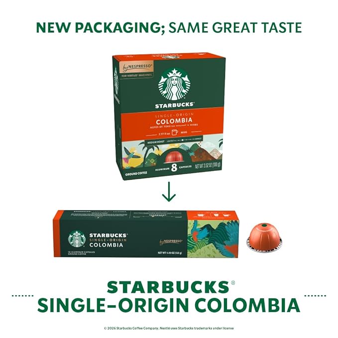 Starbucks by Nespresso Vertuo, Single-Origin Colombia, 30-count Coffee Pods Medium Roast, Brews 7.8 oz