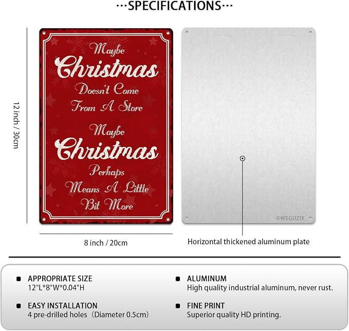 Maybe Christmas Doesn't Come From A Store Maybe Christmas Perhaps Means A Little Bit More Xmas Metal Sign Red Vintage Print Art Poster 12" x 8" Aluminium Hanging Plaque Home Wall Decor - Image 2