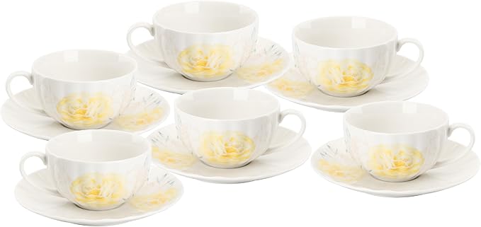BTaT- Floral Tea Cups and Saucers Set, 7 oz, Set of 6, Porcelain Tea Cups with Saucers, Dishwasher Safe, Coffee Cup & Saucer for Women, Wedding Gift, Parties & Gifting