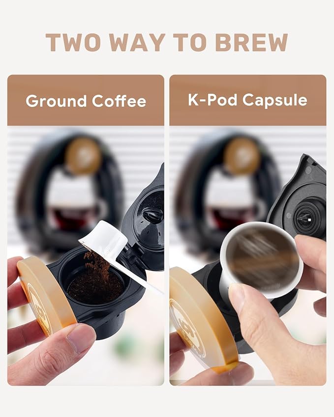 2-in-1 Coffee Maker, Fast Brew in 1.5mins, Single Serve Coffee Machine Compatible with K-Cup Pods & Ground Coffee, 1400W with 20s Preheat, Compact for Home,Small Place,Office & RV, 8oz,Black