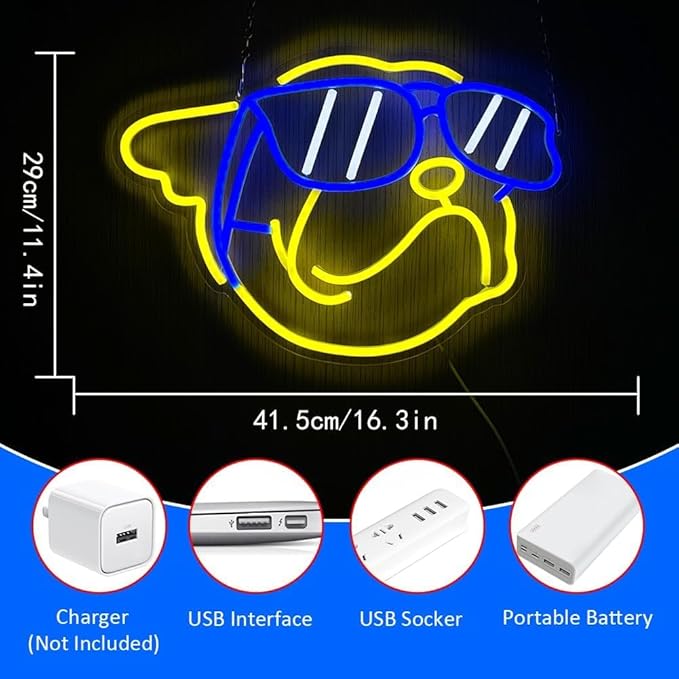 Dog Neon Signs for Wall Decor, Bulldog LED Neon Lights Signs Animal Neon Sign USB Powered Led Light Signs for Pet Shop Birthday Party Bedroom Decor Gifts for Children Kids Girl