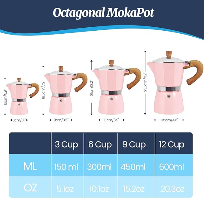 3 Cup Moka Pot Aluminum 150ml Italian Coffee Maker Stovetop Espresso CoffeeMakers Mocha Pot Percolator for Electric Ceramic Stove Classic Greca Cafe Makers Portable for Easy Brewing