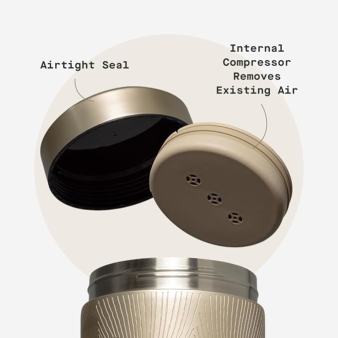 Corkcicle Keep Fresh Canister - Preserves Freshness for Coffee Beans & Pantry Items - Airtight Seal - Internal Air Compressor - BPA-Free - Gift for Coffee Lovers - Champagne Dreams