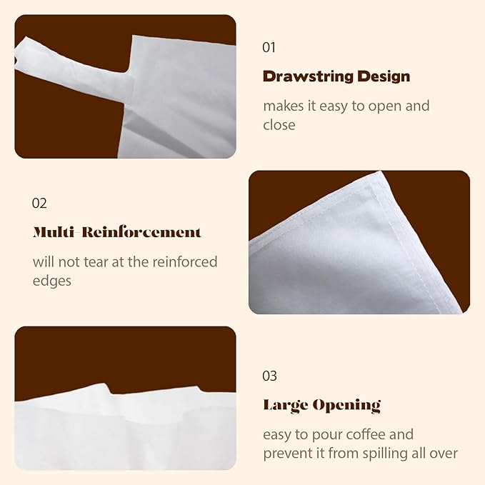 50 Pack Commercial Cold Brew Coffee Filters, 20" x 20" Cold Brew Bags with Drawstring for Commercial Cold Brew Coffee Makers and 5 Gallon Buckets, Brew Up to 5 lbs Coffee