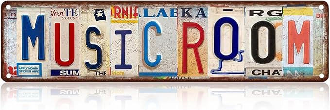 Music Room Metal Sign - Vintage Aluminum Tin Wall Art 4x16 Inch - Garage Band Studio Bar Decor by SARAHEVE