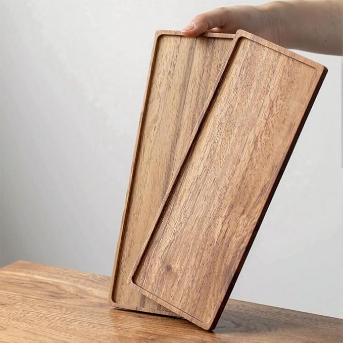 Solid Acacia Wood Serving Trays - 14" x 5.5" Rectangular Wooden Platters for Food, Charcuterie Boards, Cheese, and Appetizers - Perfect for Home Decor, Parties
