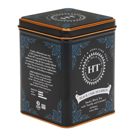 Harney & Sons Black Cask Bourbon Tea, 20 Sachets of Smoky Lapsang Black Tea with Light Caramel Flavors