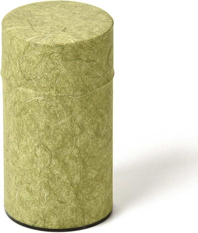 Japanese Pokkan Matcha Coffee Spice Tea Tin Canister Washi Paper Storage with Lid 7.05 oz Capacity (Unryugami Green)