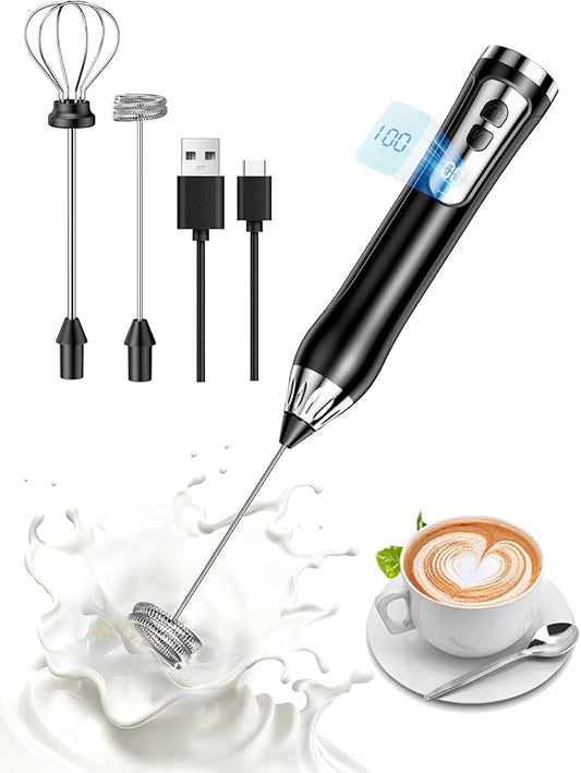 Rechargeable Milk Frother, Coffee Frother Handheld Wand, IP67 Waterproof Electric Foam Maker, High Power High-speed Drink Mixer Foamer for Matcha, Lattes, Cappuccino